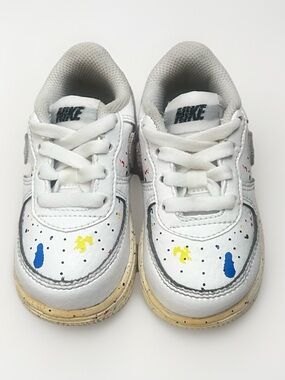NIKE Air Force 1 LV8 3 Leather Baby‎ Sneakers Toddler Sz 5 White Paint Splatter